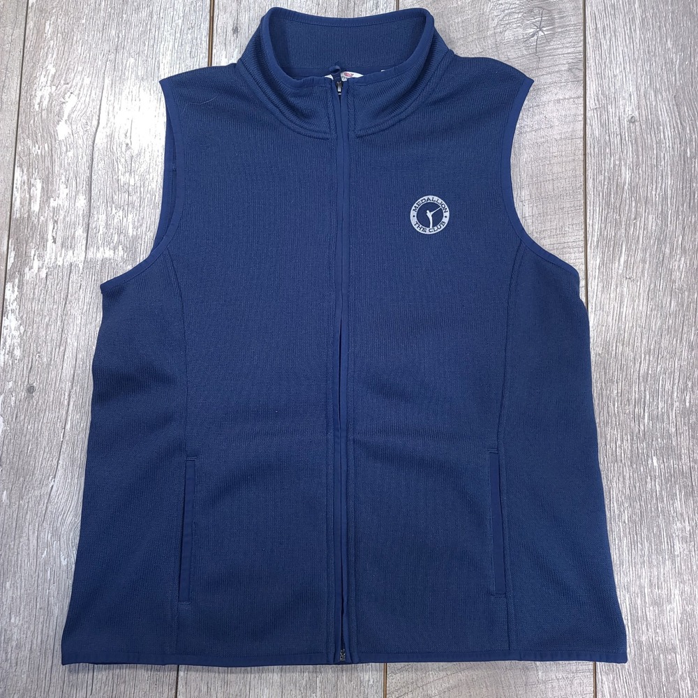 Vineyard Vines Vest Women Size Large Blue Medallion Club Full Zip Knit Fleece